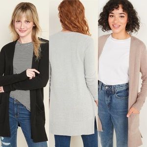 Lot of 3 Old Navy longline cardigans with pockets, size L, black gray tan